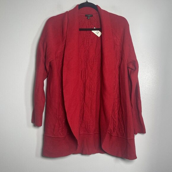 TALBOTS Open Front Cardigan Plus Size 1X Red NEW Cable Knit Holiday Winter Cozy - Picture 1 of 5